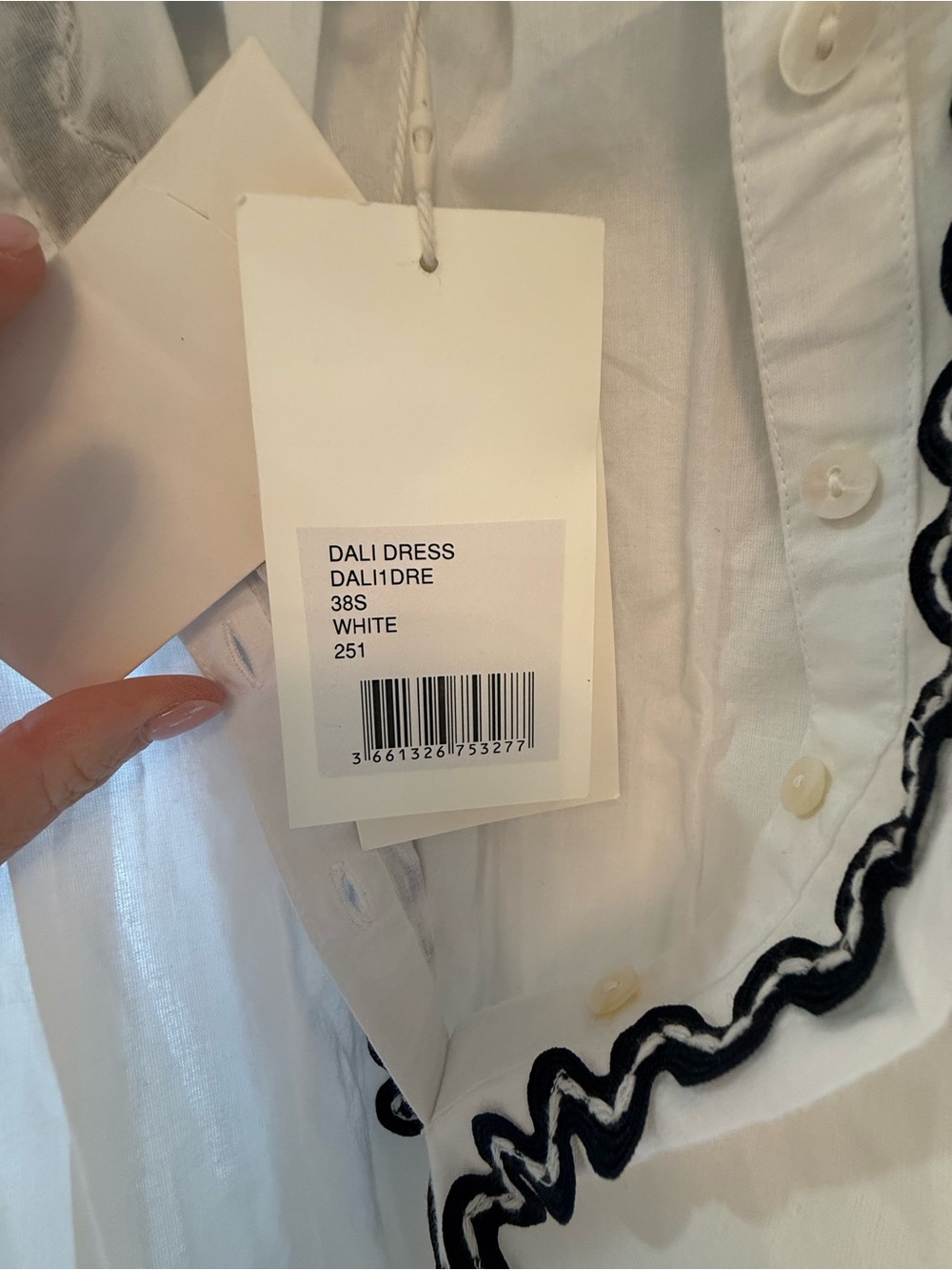 Antik Batik White V-Neck Embroidered Maxi/Midi Dress with Black Trim - Picture 5 of 10